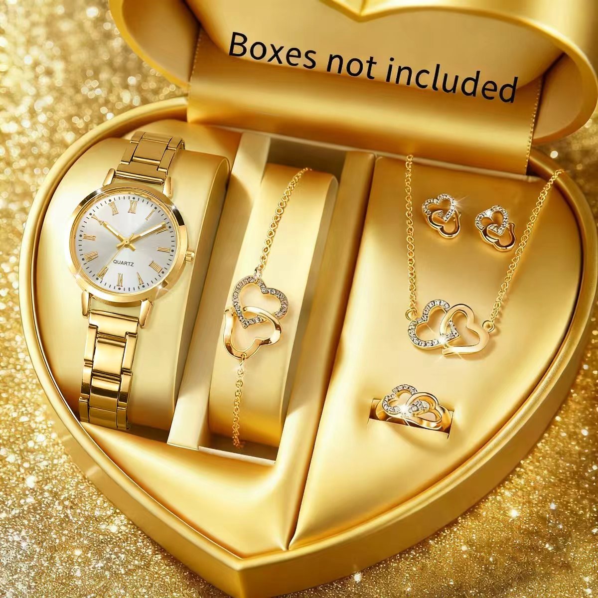 Jewelry Box Watches Bracelets - 6 個のファッション女性用クォーツ時計ラインストーンジュエリーセットエレガントなレディース合金バンド腕時計レロジオフェミニーノ（箱なし）
