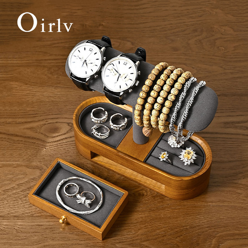 Jewelry Box Watches Bracelets - Oirlv 無垢材時計オーガナイザー棚 T バー時計ホルダーオーガナイザーショーケースブレスレットバングルジュエリーディスプレイスタンド時計収納