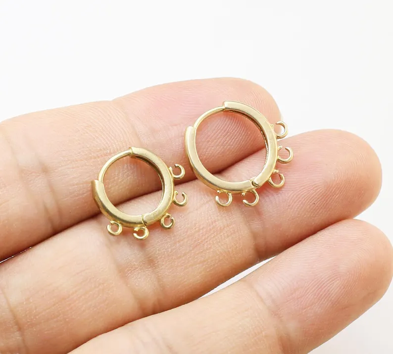 Hoop Earrings - 10個の真鍮イヤーフープ、ループ付きレバーバックイヤリング、イヤリング作り、 # 14 # 16、ジュエリー用品、5ループ -R266