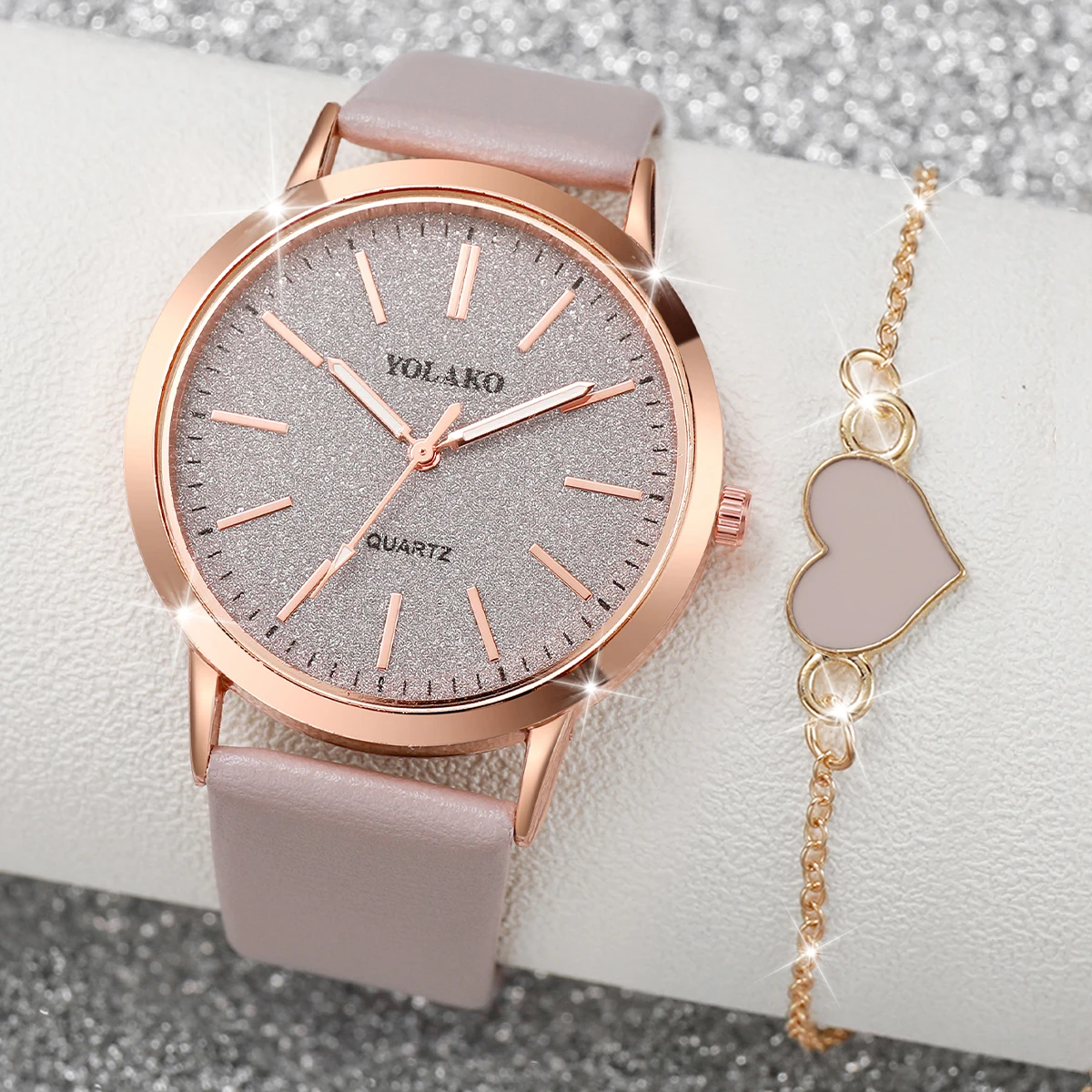 Jewelry Watches Women - 2 ピース/セットファッション女性用腕時計カジュアルレザーストラップレディースクォーツ腕時計ハートブレスレットセットリロイムジェール (箱なし)