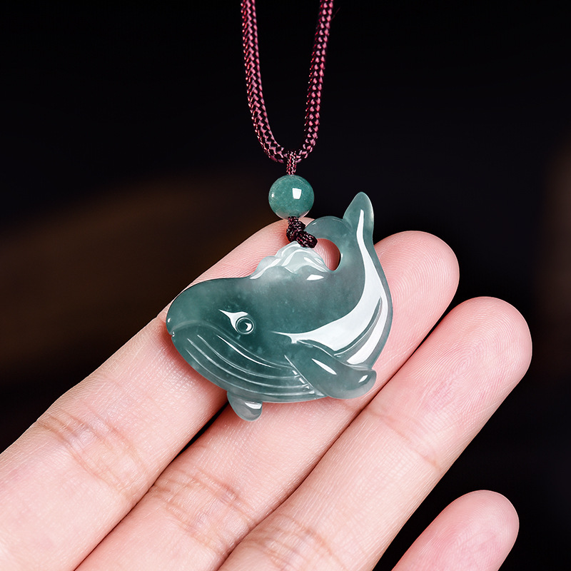 Jewelry & Watches Spółka Z Ograniczoną Odpowiedzialnością - 天然ビルマ翡翠クジラペンダントネックレスアクセサリー本物の翡翠チャーム彫刻お守りジュエリー宝石ギフト女性のための
