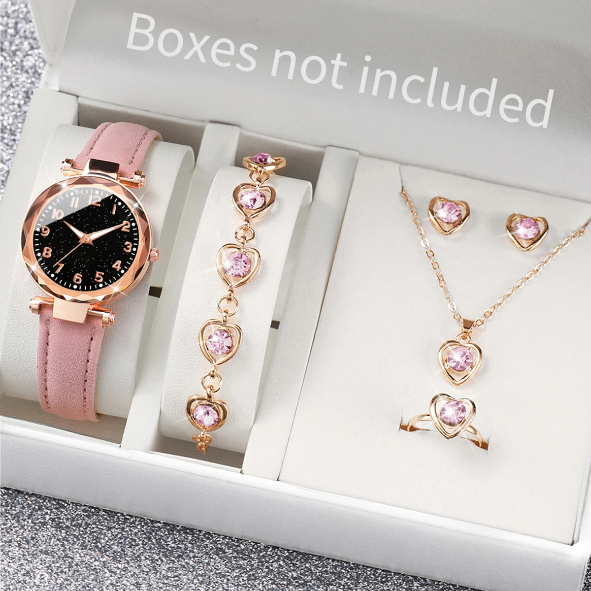 Jewelry Box Watches Bracelets - 5/6 個のファッション女性用腕時計カジュアルレザーバンドクォーツ時計女性用時計ジュエリーセット Reloj Mujer (箱なし)