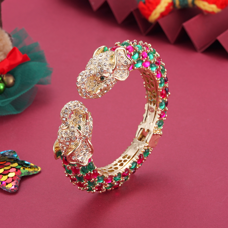 Paradise Jewelry & Watches Llc - フラットパラダイス-カラフルな2頭象樹脂ブレスレット、女性用、クリスタル動物ジュエリー、金メッキカフブレスレット、11199