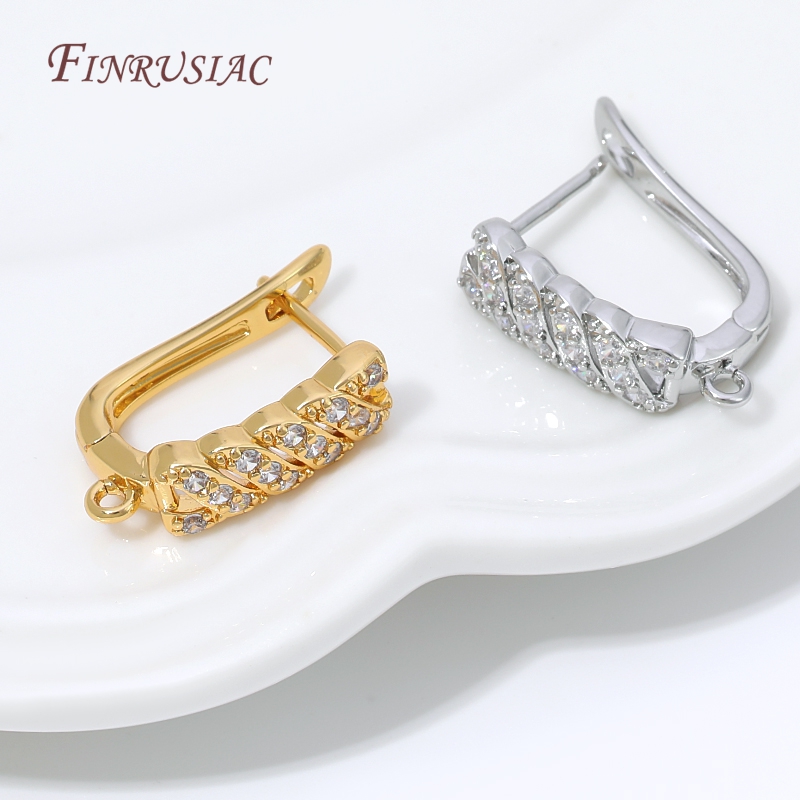 Hoop Earrings - 18K金メッキキュービックジルコニアハギーフープイヤリングクラスプ（ループ付き）、真鍮製イヤリングベース（DIYチャームジュエリーパーツ、イヤワイヤー用）