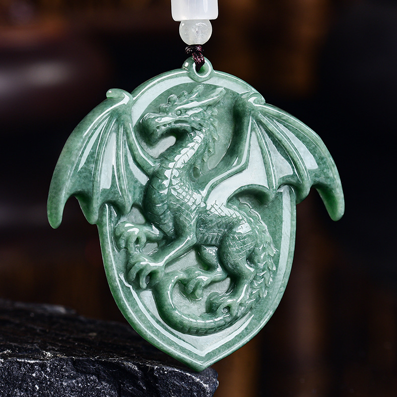 Jewelry & Watches Spółka Z Ograniczoną Odpowiedzialnością - 天然ビルマ翡翠ドラゴンペンダントネックレス宝石彫刻お守りヴィンテージ高級本物の翡翠ジュエリーチャームギフト女性のための