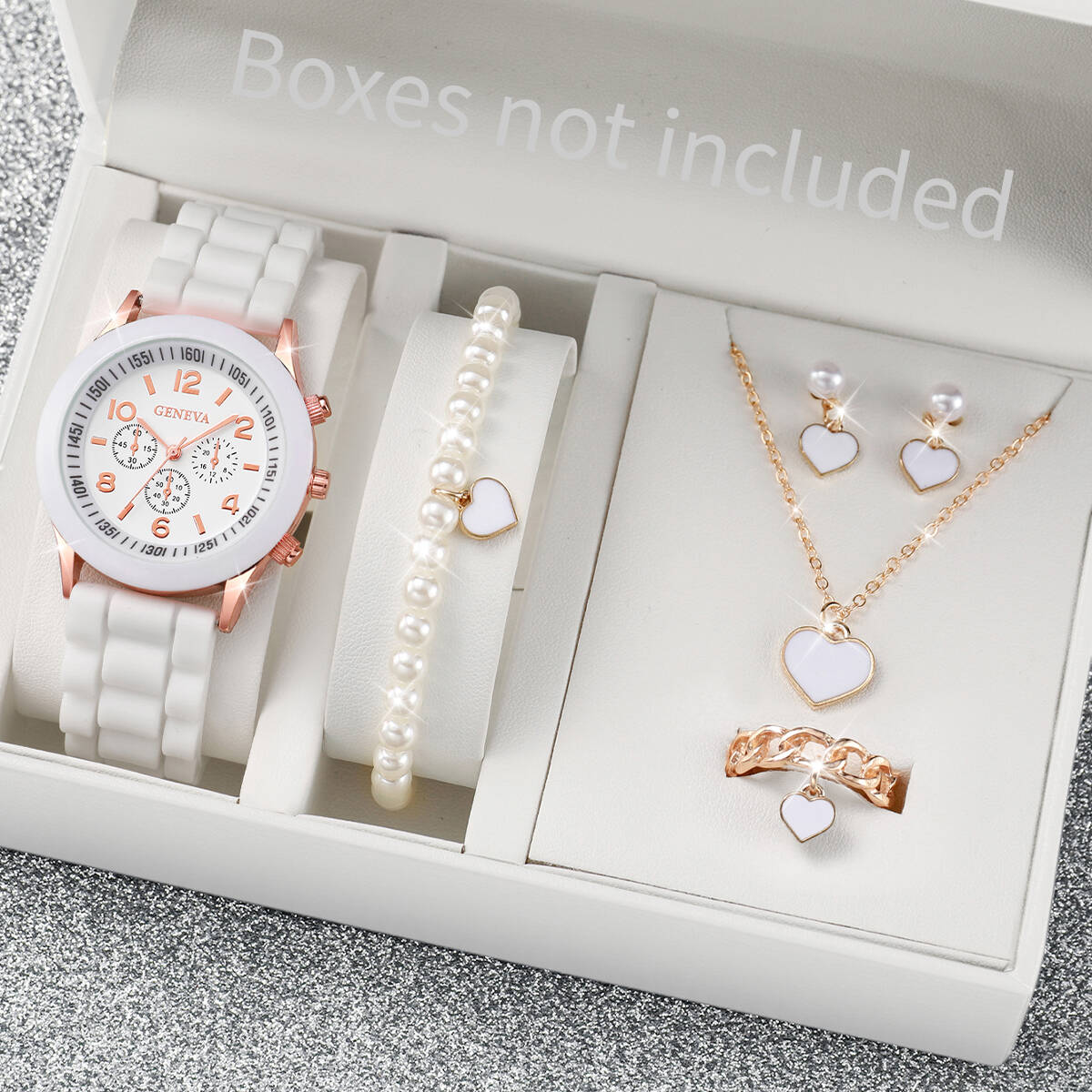 Jewelry Box Watches Bracelets - 5/6 個ファッション女性用腕時計ジュエリーセットカジュアルシリコンバンドレディースクォーツ時計リロイムジェ女の子時計ギフト（箱なし）
