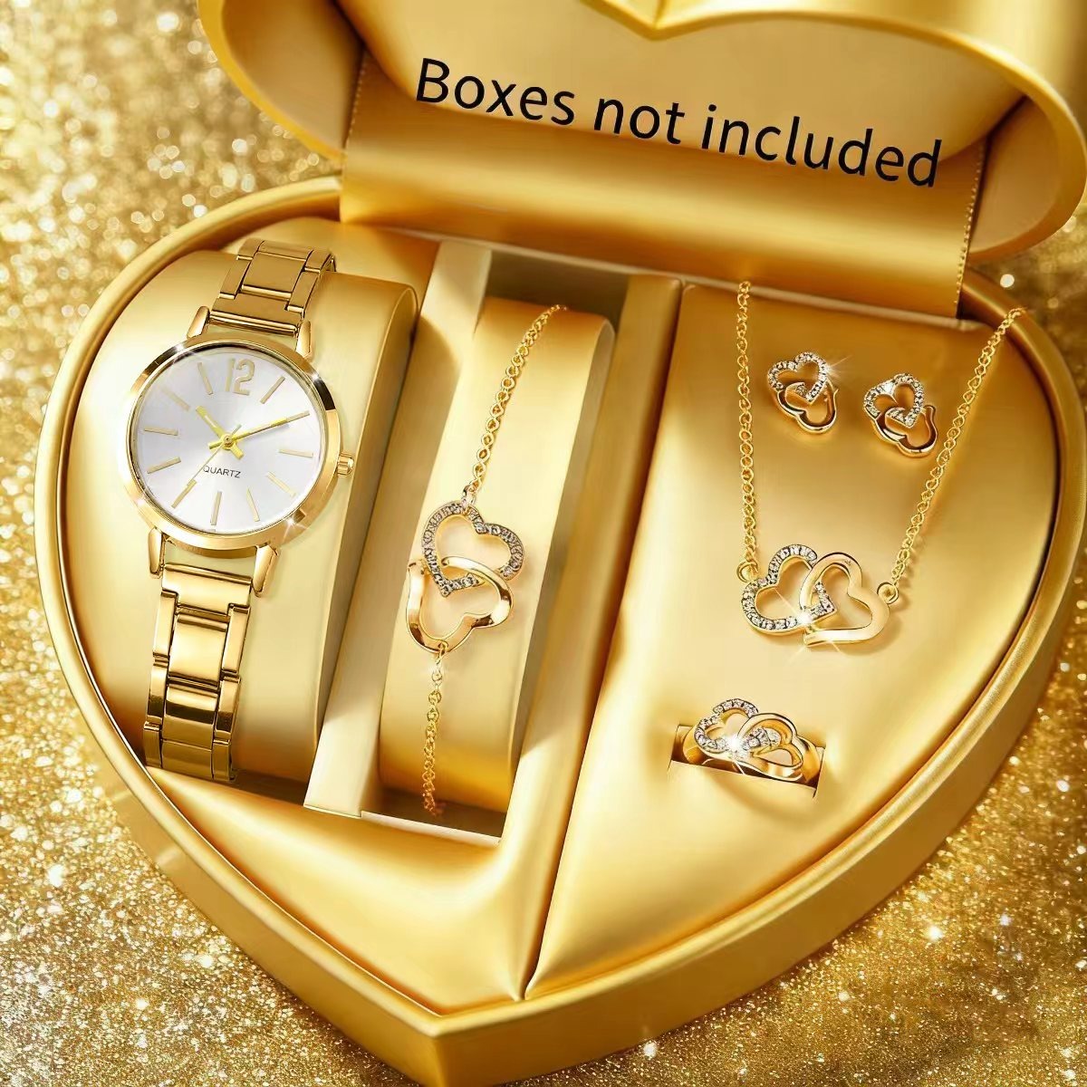 6 個のファッション女性用クォーツ時計ラインストーンジュエリ - Jewelry Box Watches Bracelets のレビューと価格