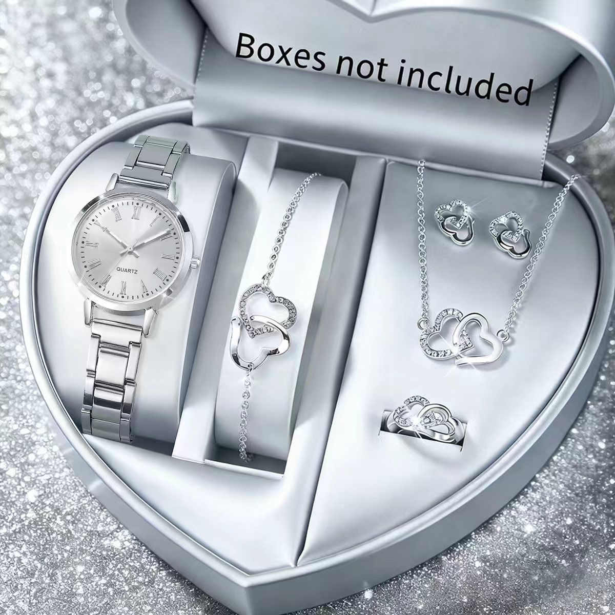 6 個のファッション女性用クォーツ時計ラインストーンジュエリ - Jewelry Box Watches Bracelets のレビューと価格