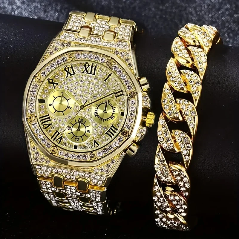 高級八角形ベゼルアイスクォーツ時計マルチパックローマ数字ダイ - Icebox Jewelry Watches のレビューと価格