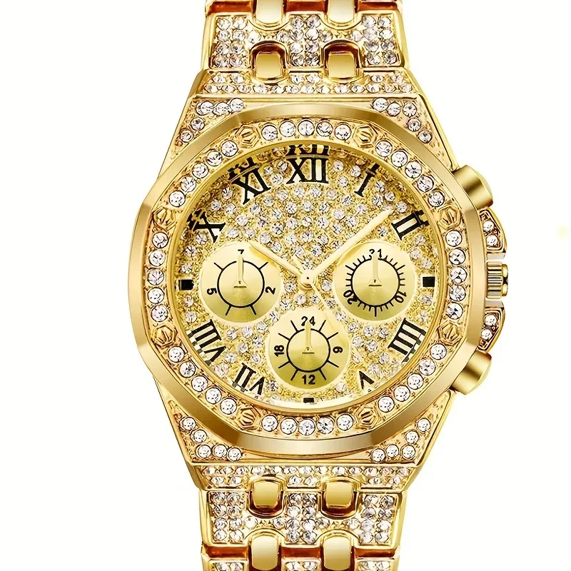 高級八角形ベゼルアイスクォーツ時計マルチパックローマ数字ダイ - Icebox Jewelry Watches のレビューと価格