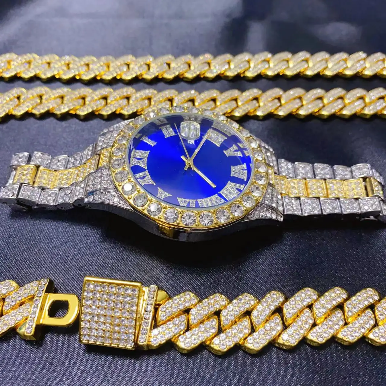 3点セット ヒップホップ カレンダーウォッチ ネックレス ブ - Icebox Jewelry Watches のレビューと価格
