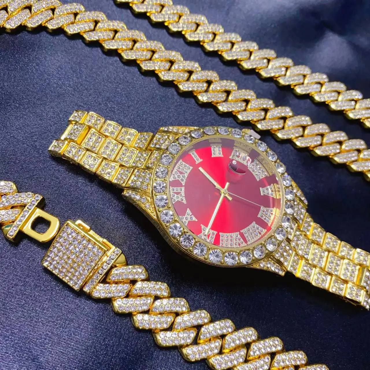 3点セット ヒップホップ カレンダーウォッチ ネックレス ブ - Icebox Jewelry Watches のレビューと価格