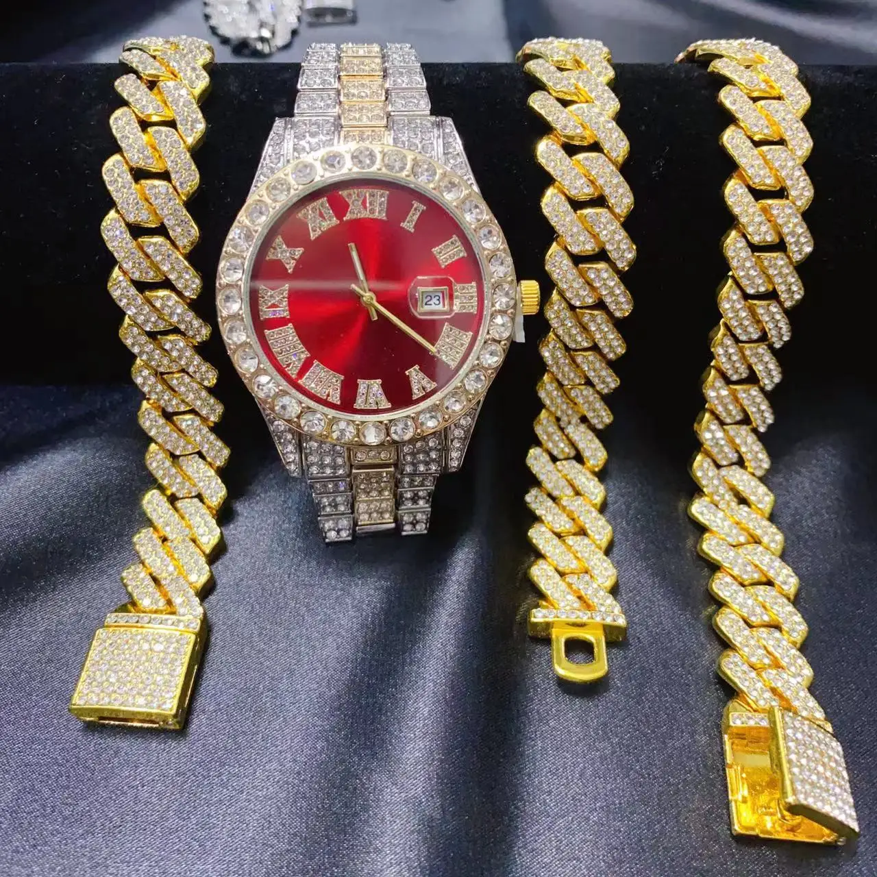 3点セット ヒップホップ カレンダーウォッチ ネックレス ブ - Icebox Jewelry Watches のレビューと価格