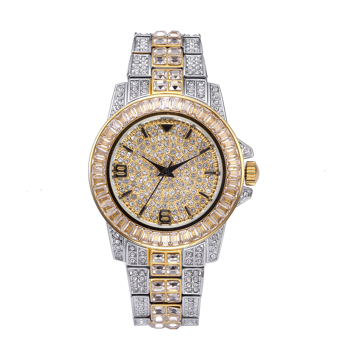 高級フルストーンクォーツ腕時計男性女性ヒップホップゴールドフ - Jewelry Watches Women のレビューと価格