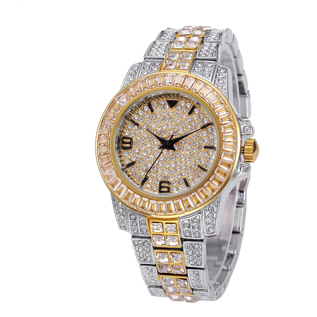 高級フルストーンクォーツ腕時計男性女性ヒップホップゴールドフ - Jewelry Watches Women のレビューと価格