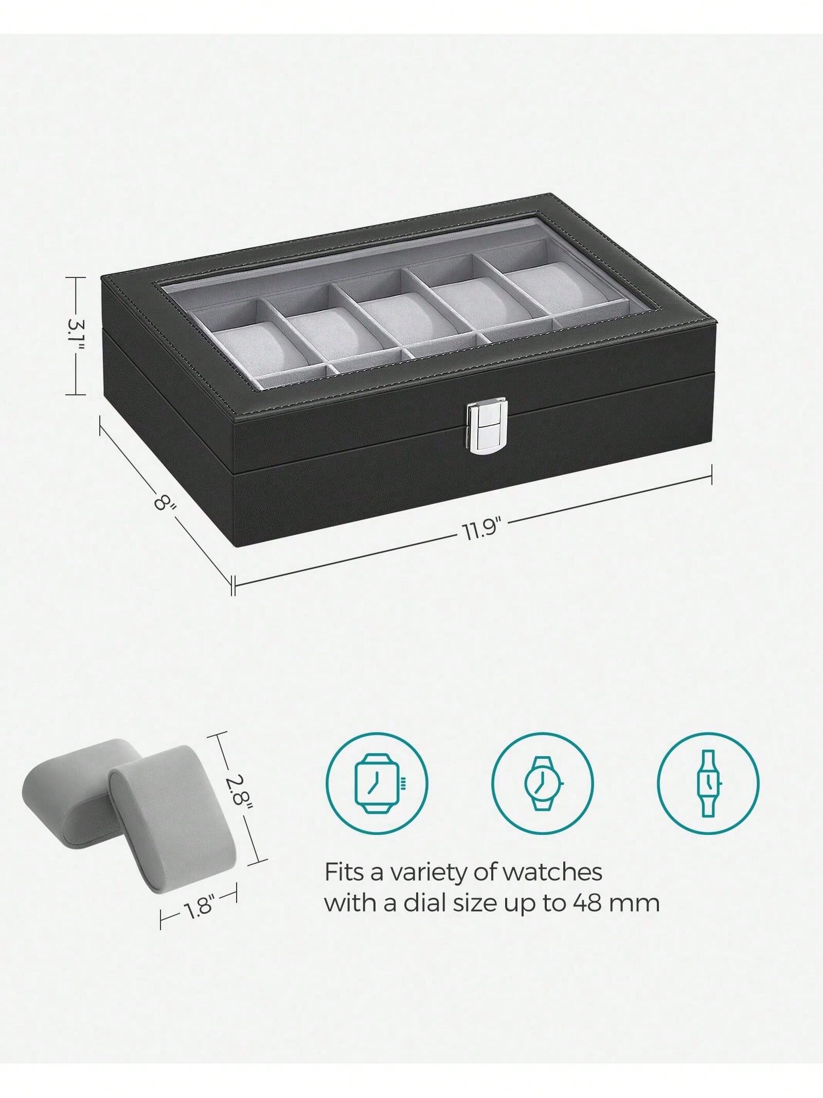 12スロットのロック可能な時計ボックス、ガラス蓋と引き出し付 - Jewelry Box Watches Bracelets のレビューと価格