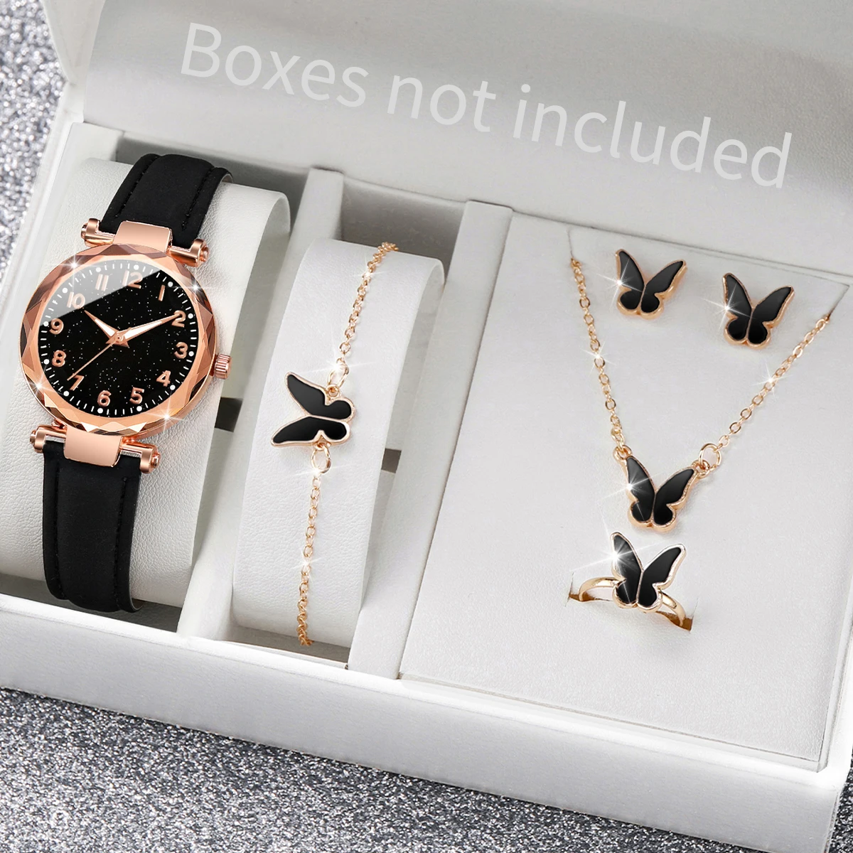 5/6 個のファッション女性用腕時計カジュアルレザーバンドク - Jewelry Box Watches Bracelets のレビューと価格