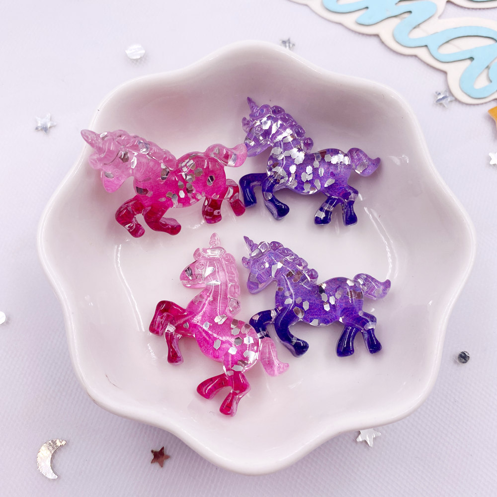 6 個カラフルな樹脂グリッター 3D ユニコーン馬ヒラタライ - Paradise Jewelry & Watches Llc のレビューと価格