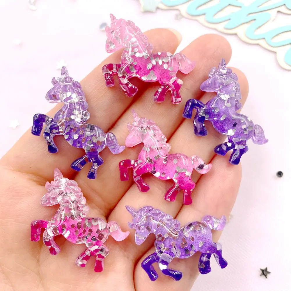 6 個カラフルな樹脂グリッター 3D ユニコーン馬ヒラタライ - Paradise Jewelry & Watches Llc のレビューと価格