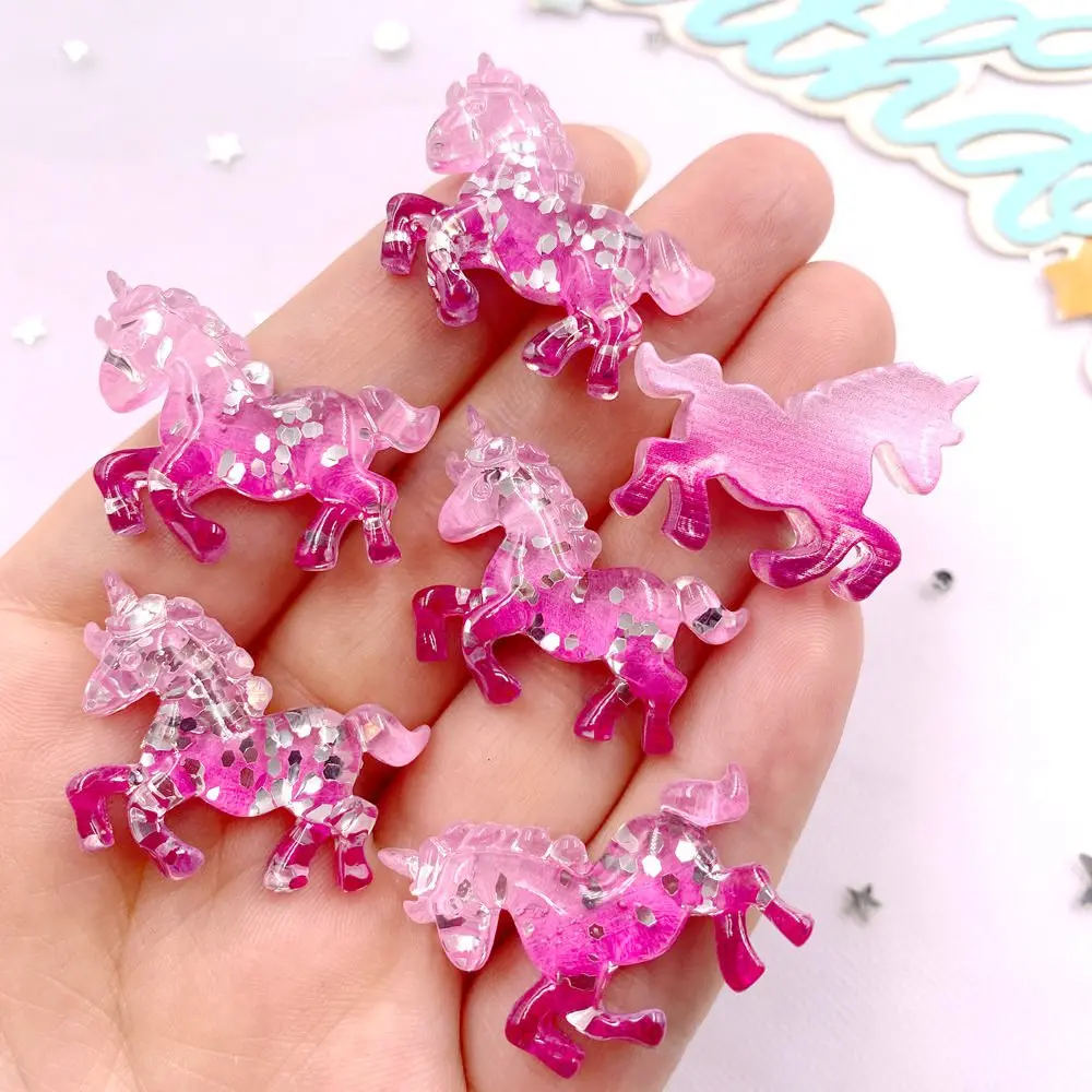 6 個カラフルな樹脂グリッター 3D ユニコーン馬ヒラタライ - Paradise Jewelry & Watches Llc のレビューと価格