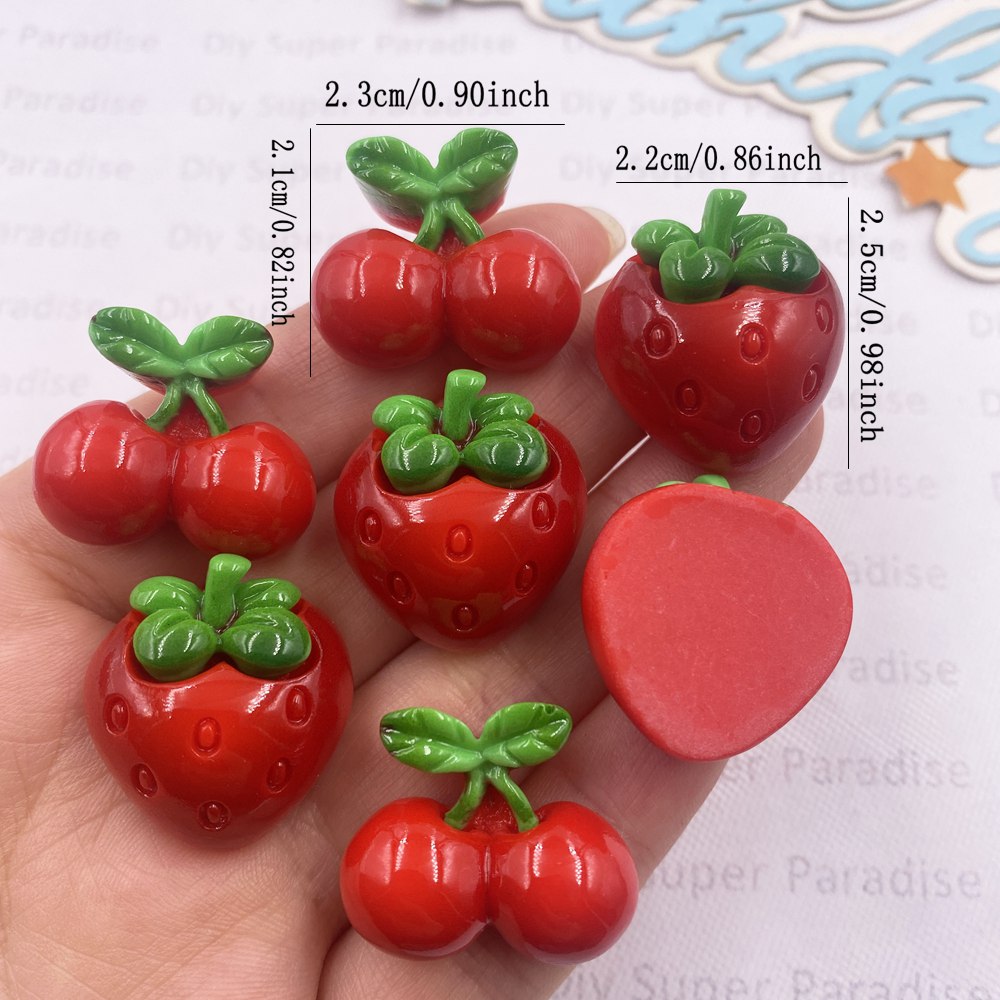 8 個樹脂かわいいカラフルな赤いイチゴチェリーフラットバック - Paradise Jewelry & Watches Llc のレビューと価格
