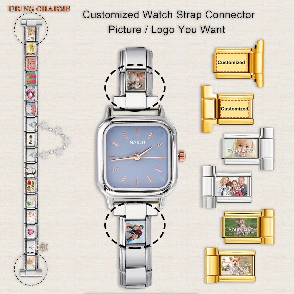1ペアの写真ロゴ入りカスタムウォッチストラップコネクター、9 - Jewelry Watches Women のレビューと価格