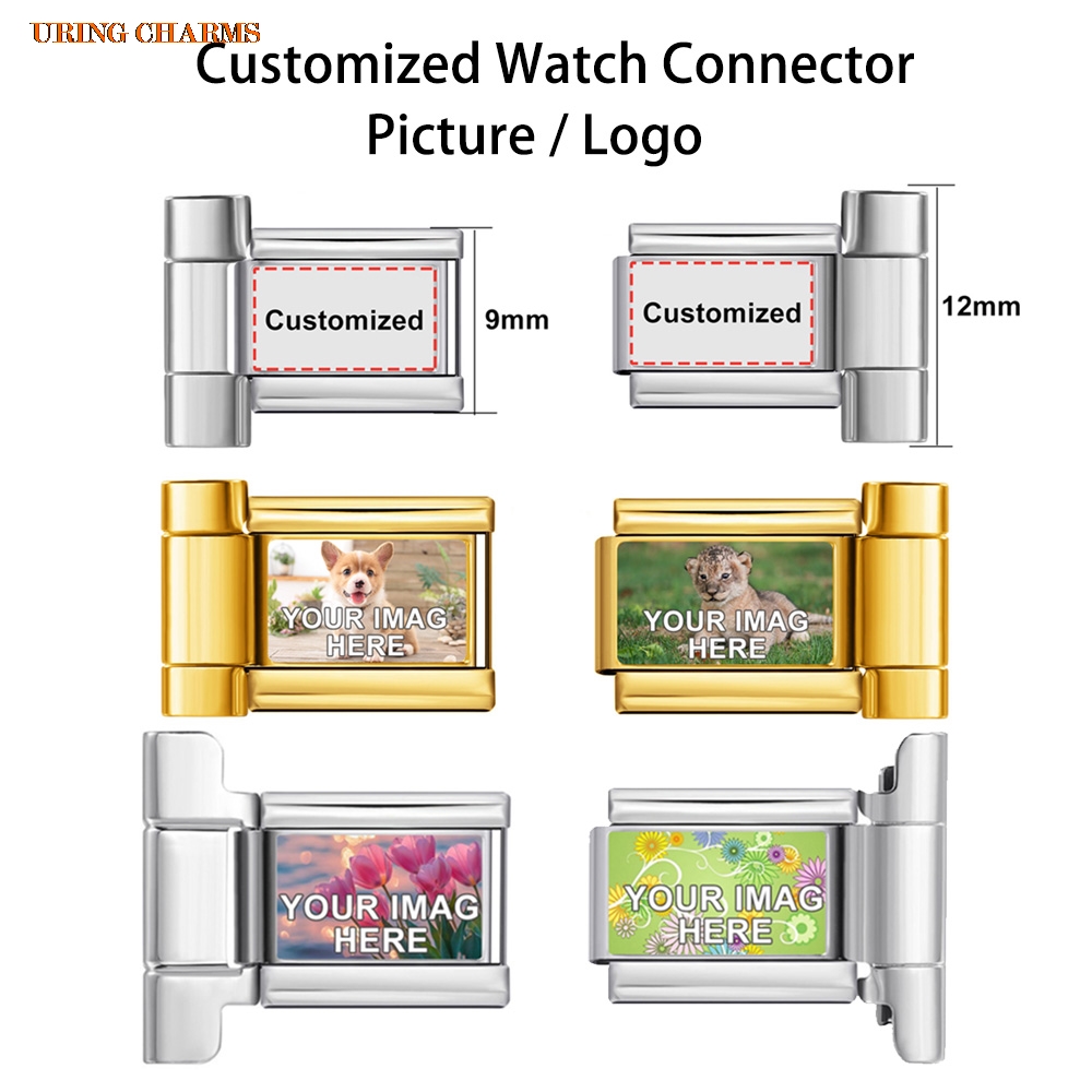 1ペアの写真ロゴ入りカスタムウォッチストラップコネクター、9 - Jewelry Watches Women のレビューと価格