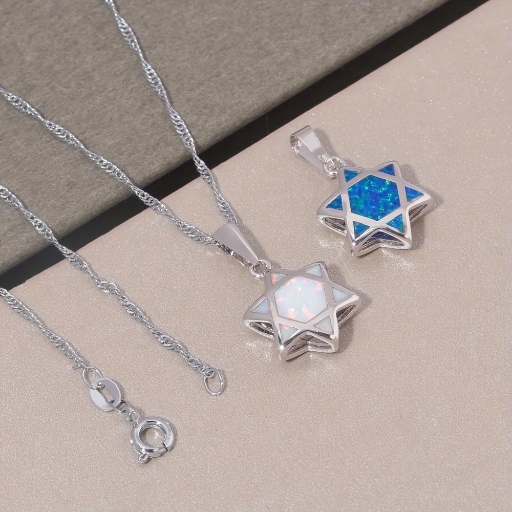 ダビデの星オパールペンダントネックレス リバーシブル ユダヤ - Jewelry & Watches Spółka Z Ograniczoną Odpowiedzialnością のレビューと価格