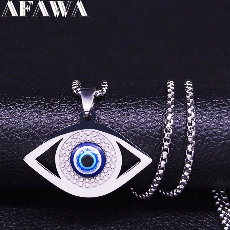 イスラム ハムサ 邪視除けブルーアイネックレス ステンレスス - Jewelry & Watches Spółka Z Ograniczoną Odpowiedzialnością のレビューと価格