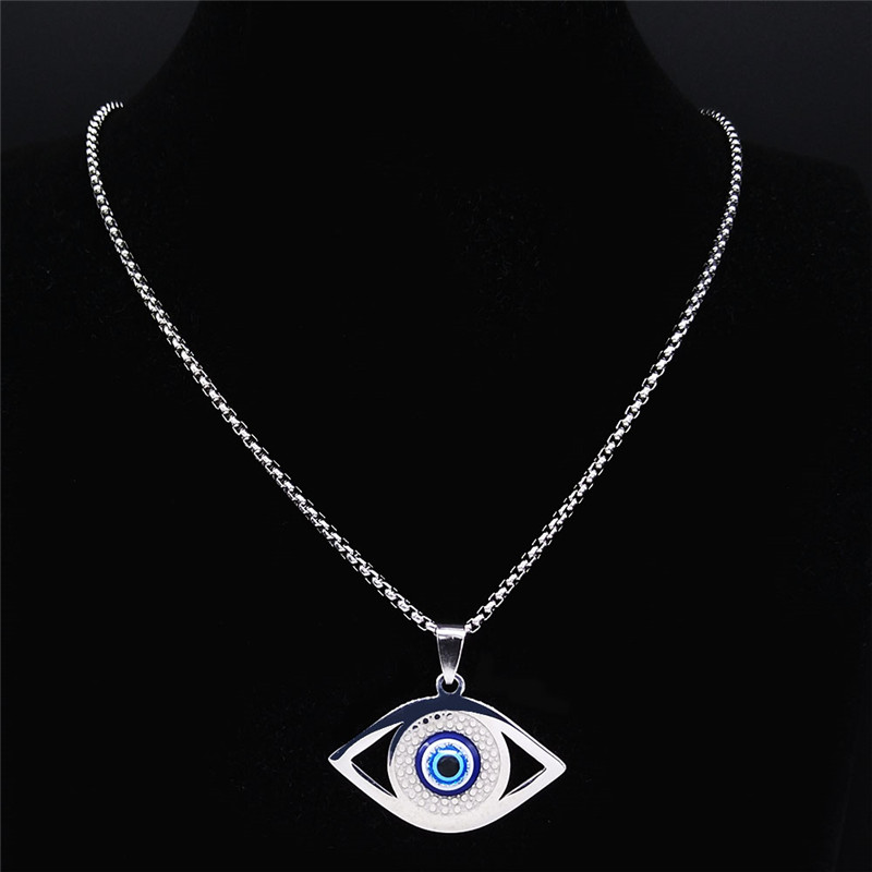 イスラム ハムサ 邪視除けブルーアイネックレス ステンレスス - Jewelry & Watches Spółka Z Ograniczoną Odpowiedzialnością のレビューと価格