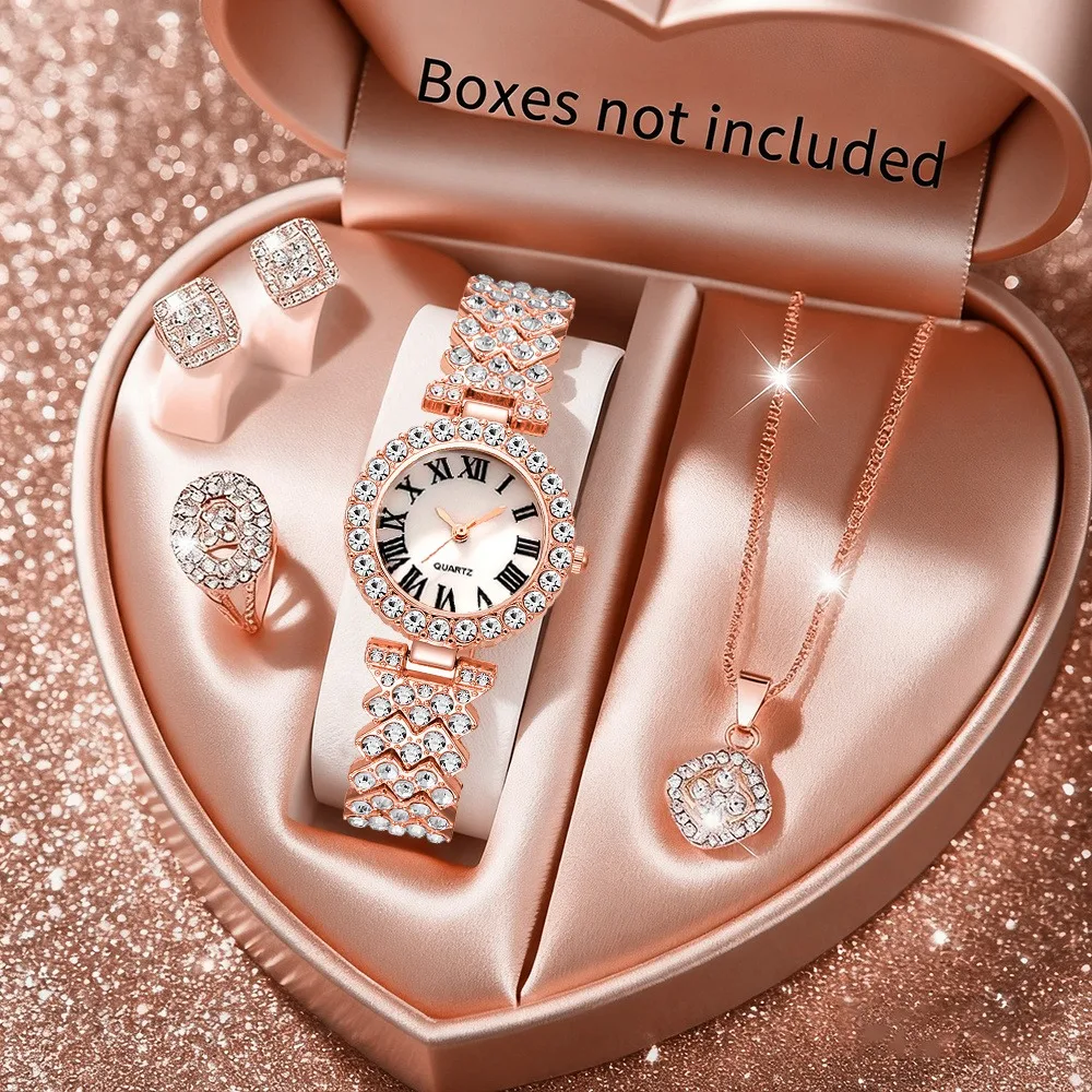 2026 5 個のエレガントなラインストーンの女性用腕時計フ - Jewelry Box Watches Bracelets のレビューと価格